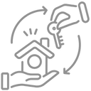 Haus mit zwei Händen und Pfeilen, Symbol für Baurecht Bremen