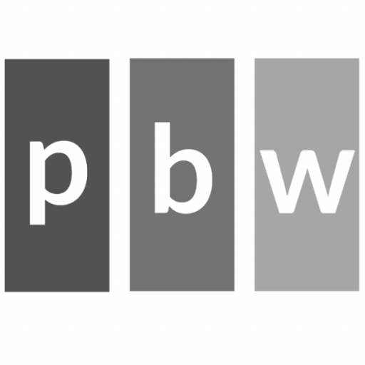 PBW Recht Logo mit den Buchstaben p, b und w auf grauen Feldern